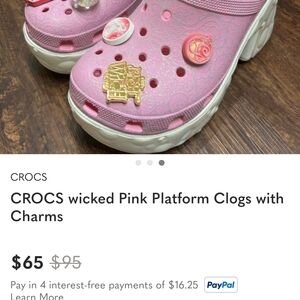CROCS Pink Patterned Platform Sandals with Charms